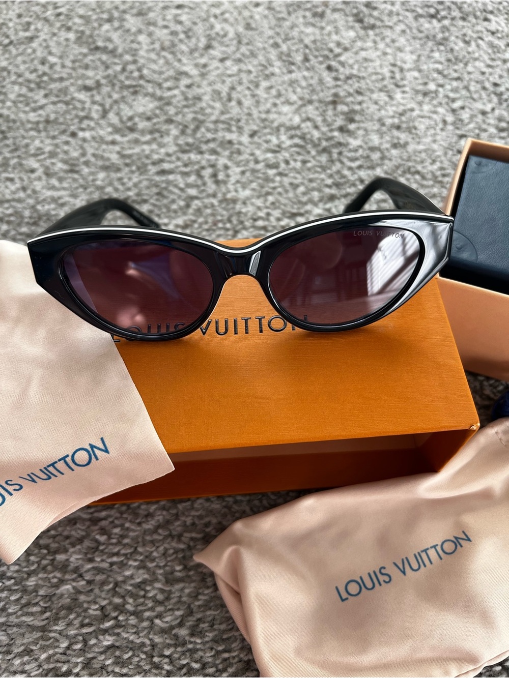 Louis Vuitton Black Cat-Eye Sunglasses with Dark Tinted Lenses